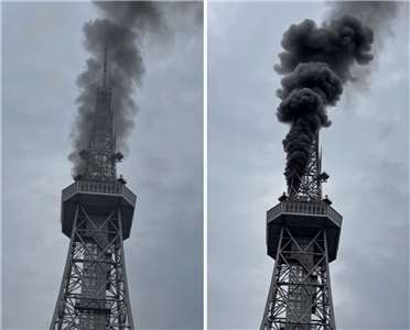 日本名古屋市中區的中部電力MIRAI TOWER 26日傳出火警，當地出動約20輛消防車前往灌救，火勢在下午1時20分左右撲滅。(翻攝X@emi04078)