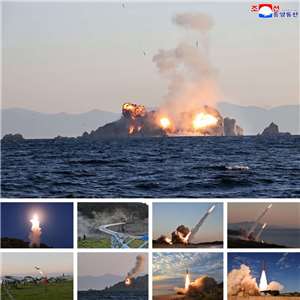 北韓官媒中央通信社(KCNA)14日報導，北韓以長程火砲和飛彈進行了一次「火力攻擊演習」。(圖:KCNA)