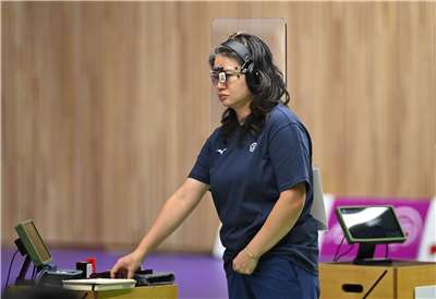 名古屋亞運射擊25公尺手槍台灣女子團體28日在決賽以1734分摘下銅牌，其中3屆奧運國手田家榛（圖）更晉級稍後的個人決賽。（代表團提供）
