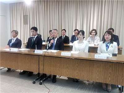 日本維新會國會議員組團訪台，8日下午在晉見賴清德總統後於日台交流協會舉行記者會。(央廣記者王照坤 攝)