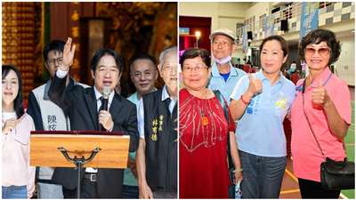 賴清德總統（圖左中）6日前往台東天后宮參香祈福，同時為民進黨提名的公職參選人加油打氣。國民黨台東縣長參選人吳秀華（圖右中）競選總部盼總統真正走進台東、傾聽鄉親的心聲。(合成圖/總統府/FB@吳秀華)