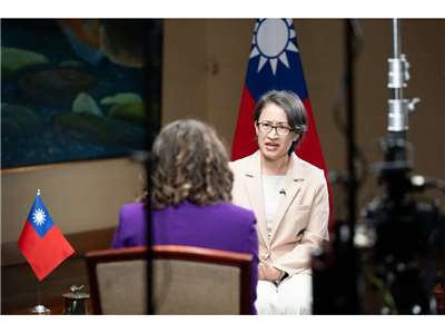 副總統蕭美琴接受英國「天空新聞台」專訪，回應台美關係、近期訪歐行程、兩岸關係等等議題 (圖取自總統府官網)