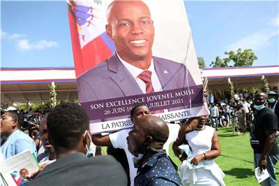 海地總統摩依士（Jovenel Moise）2021年遭到暗殺身亡案，18名嫌犯20日遣送美國受審。資料照片。