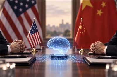 日經亞洲報導，美國準備在9月稍後登場的美中領袖峰會向中國拋出人工智慧（AI）安全相關議題。(AI生成)