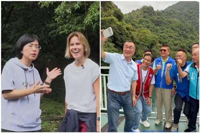 2026新北市長選戰聚焦觀光政策，民進黨參選人蘇巧慧18日發布影片，邀請熱愛戶外運動的英國在台辦事處代表包瓊郁走訪平溪、挑戰孝子山。國民黨參選人李四川則發布走訪烏來的影片，強調將推動烏來台車升級，帶動地方觀光發展。(合成圖/FB@蘇巧慧/FB@李四川Hammer Lee)