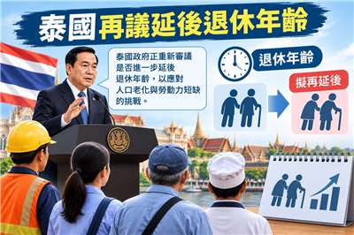 泰國因高齡化社會加速發展，再度掀起延後退休年齡討論。(圖:AI生成)