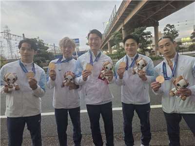 名古屋亞運體操男子團體決賽23日登場，台灣隊最終以239.896分拿下銅牌。(江昭倫 攝)