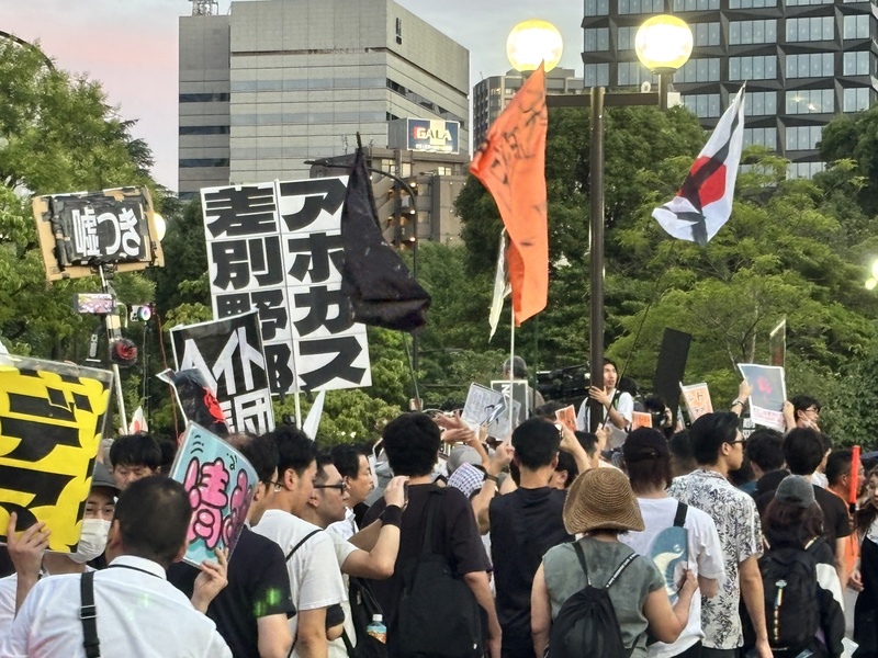 參政黨在參議院選舉末期氣勢如虹，在芝公園的集會現場聚集約2萬人。(中央社)

