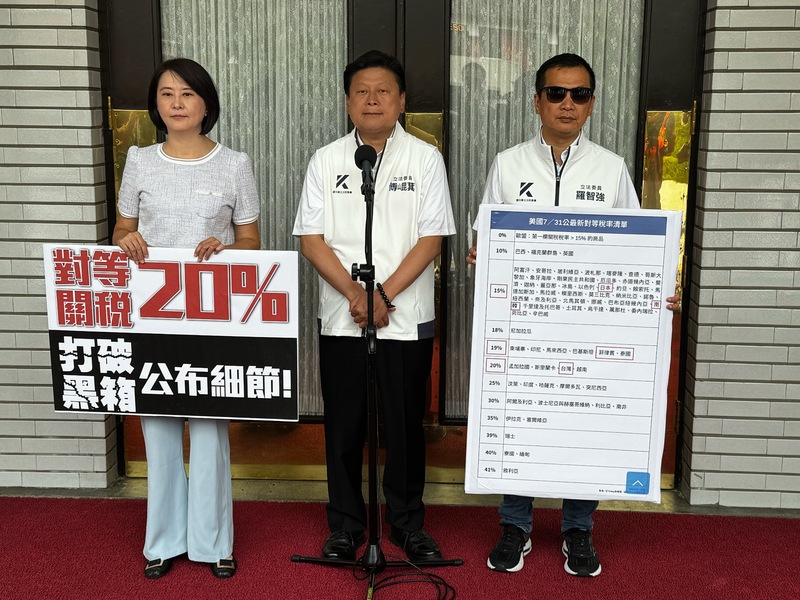 美國總統川普更新對等關稅，對台稅率為20%。國民黨團總召傅崐萁1日表示，呼籲朝野總統賴清德盡快召開國是會議，朝野應放下歧見，一起支持台灣產業。(中央社)