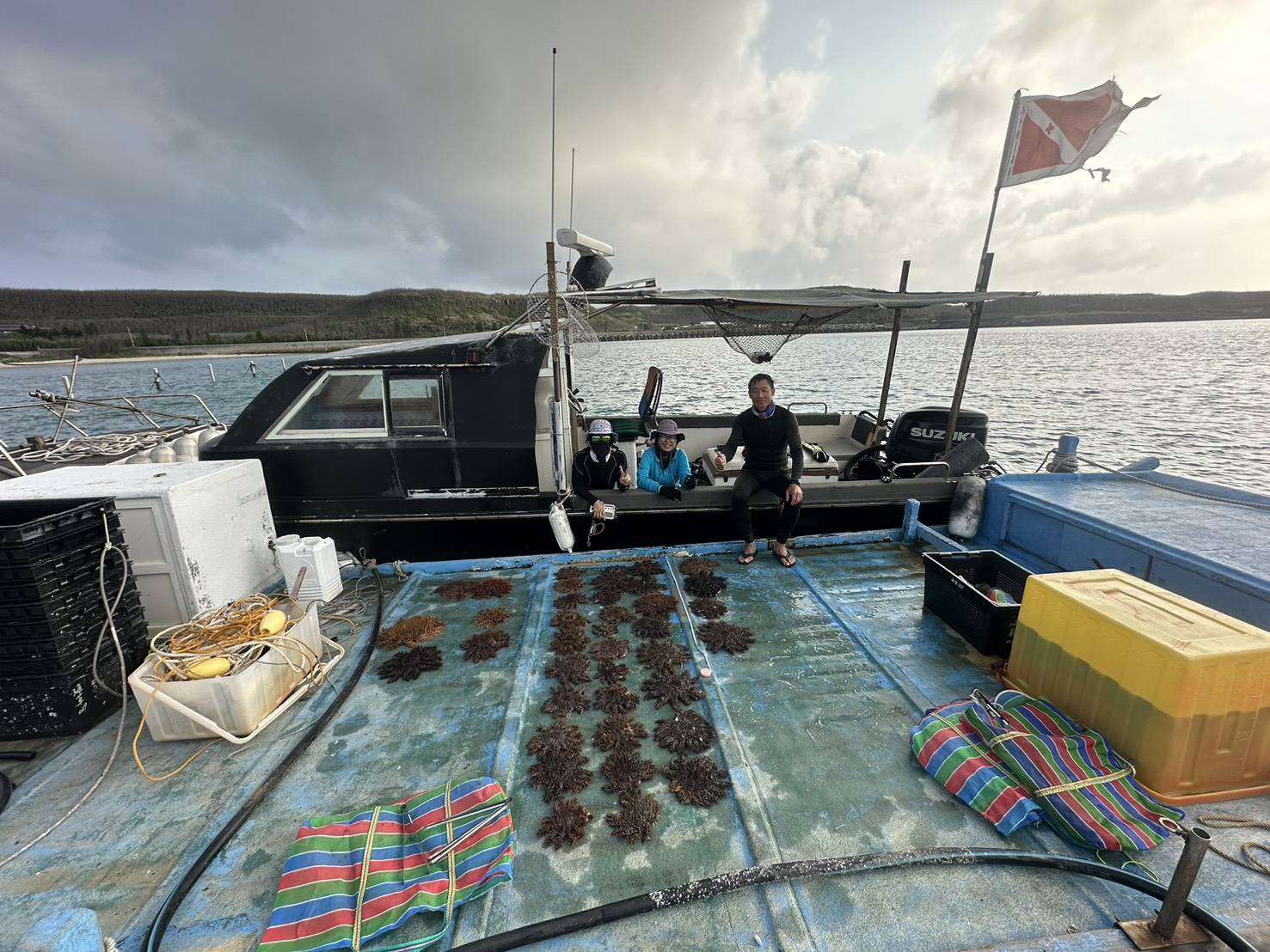澎湖的海洋保育志工將移除的棘冠海星轉送給研究單位研究。