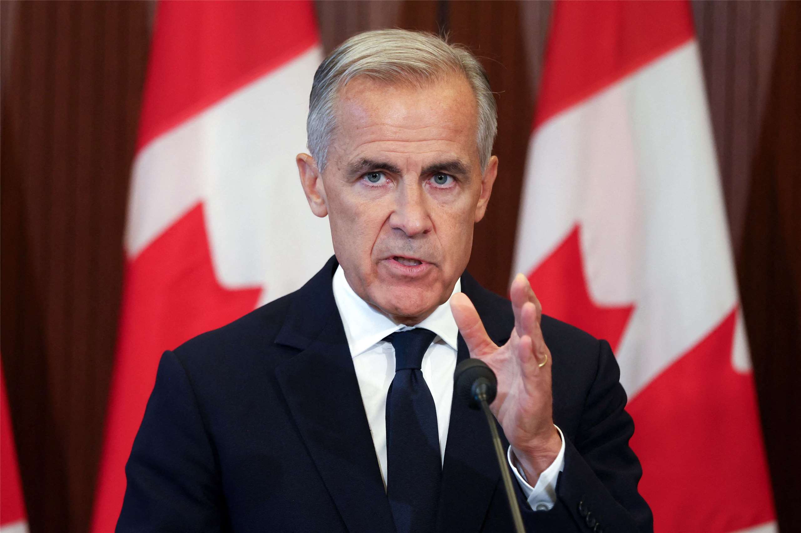 美加關稅談判破局後，加拿大總理卡尼(Mark Carney)22日在渥太華舉行記者會。