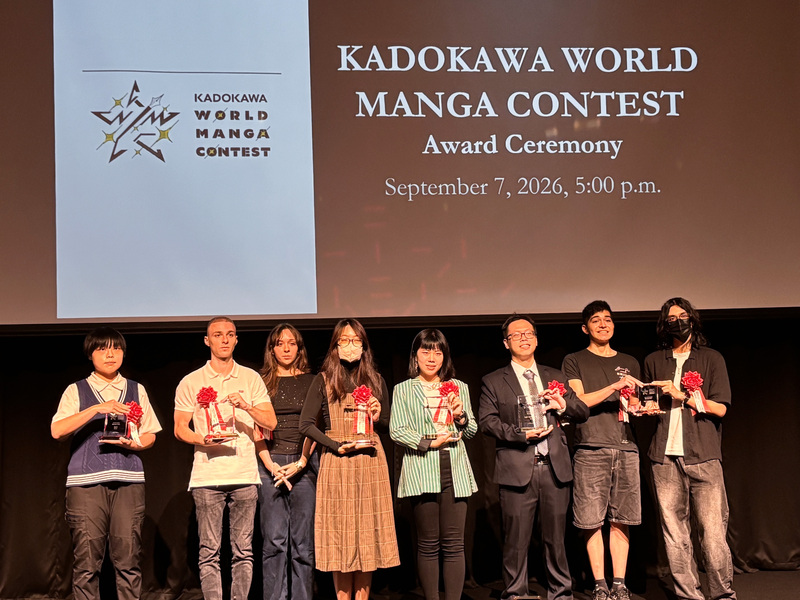 日本出版集團角川7日在東京舉行首屆KADOKAWA WORLD MANGA CONTEST頒獎典禮，邀請漫畫部門及無台詞漫畫部門的金、銀、銅獎共6組創作者，自台灣、越南、法國及瑞士赴日領獎。