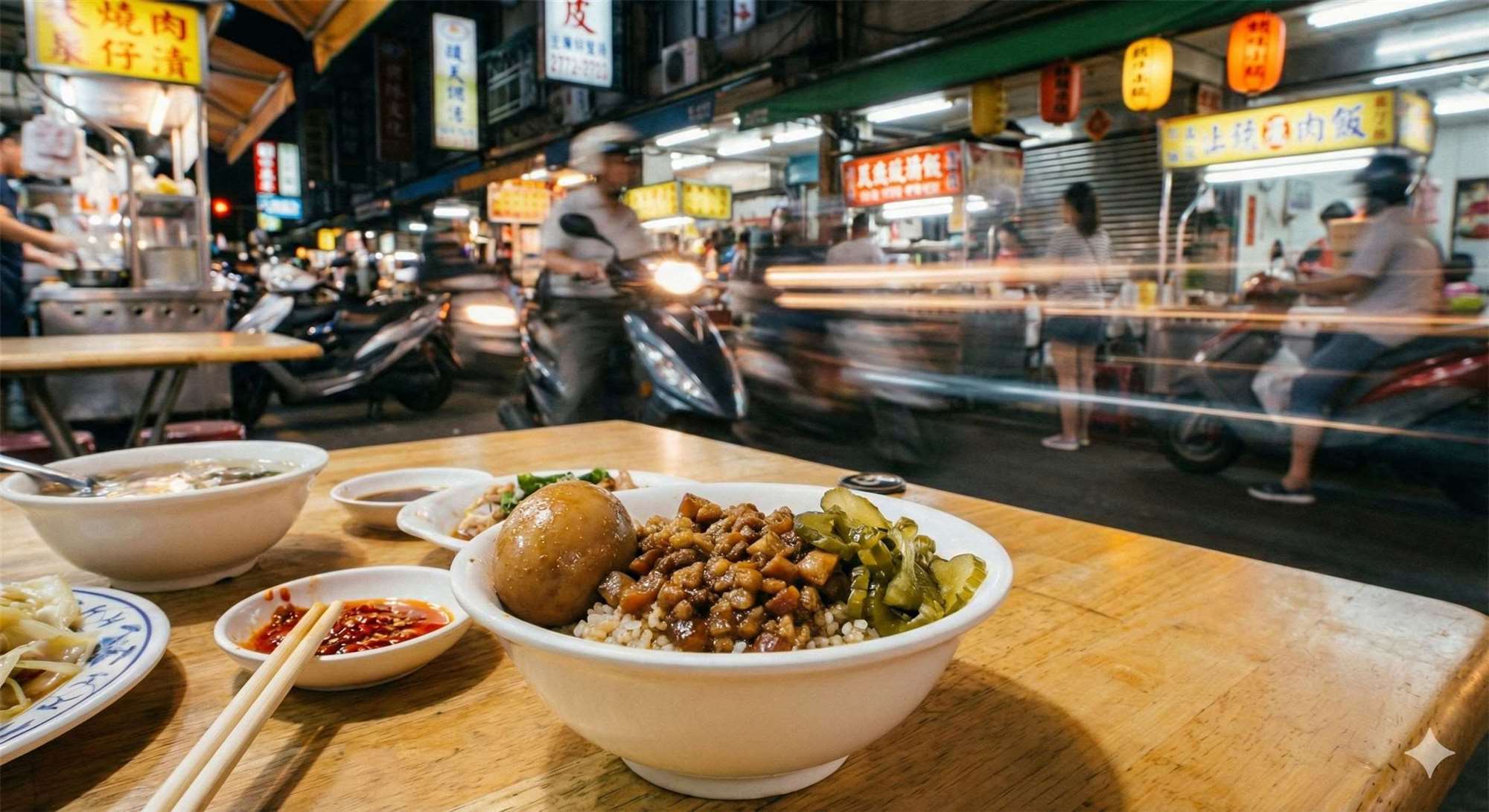 台灣滷肉飯將豬肉「多元性」處理，滷肉要切成碎丁燉煮，物盡其用，保留肥肉，但每一個肉丁都要有油有肥肉瘦肉！(AI生成)