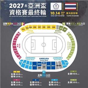 ในการซื้อตั๋วชม ศึกฟุตบอล เอเชียน คัพ 2027 รอบคัดเลือก กลุ่ม ดี นัดที่ 4 ที่ทีมชาติไทยจะมาเยือนไต้หวัน (ไชนีส ไทเป) ในวันอังคารที่ 14 ตุลาคมนี้  (คิกออฟเวลา 18.30 น. ตามเวลาไต้หวัน) ตั๋วแฟนทีมเยือนจะอยู่ที่โซน E01-E02 และ S01-S07 นะครับ
