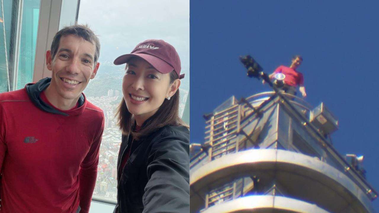 เจี๋ยหย่งเจี๋ย ประธานตึกไทเป 101 แอบใช้ลูกไม้เล็กๆ ที่ทำให้ทั่วโลกมองเห็นไต้หวันได้ชัดเจนขึ้น ระหว่างการปีนตึกไทเป 101 ของอเล็กซ์ ฮอนโนลด์ (ภาพจาก threads ของเจี๋ยหย่งเจี๋ย และ FTV)