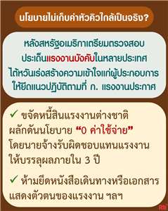 ขุนพลแรงงานไทย นโยบายไม่เก็บค่าหัวคิวใกล้เป็นจริง? สหรัฐฯ เตรียมตรวจสอบประเด็นแรงงานบังคับในหลายประเทศ ไต้หวันเร่งสร้างความเข้าใจแก่ผู้ประกอบการ
