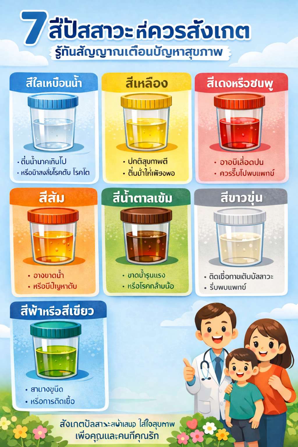 รู้จักกับ 7 สีปัสสาวะที่ควรสังเกต เพื่อรู้ทันสัญญาณเตือนปัญหาสุขภาพ สีไหนอันตรายควรรีบพบแพทย์ สีไหนต้องแก้ไขอย่างไร