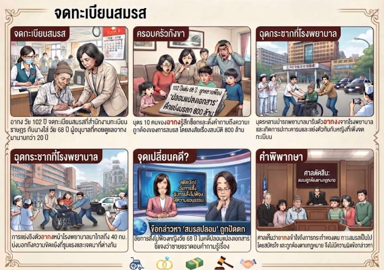 เศรษฐีวัย 102 ปี แต่งงานกับผู้อนุบาล ครอบครัวเปิดศึกแย่งตัว Photo: AI