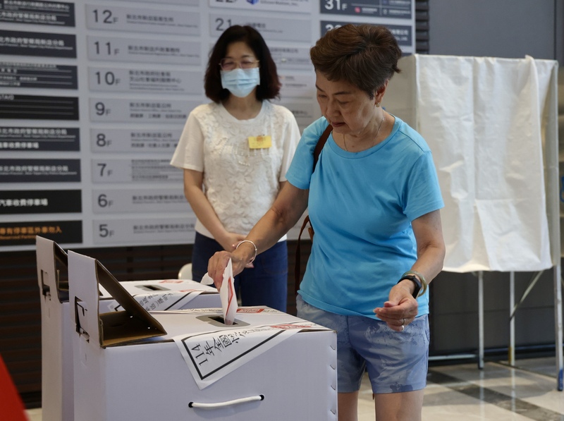 Фото: виборча дільниця в місті Новий Тайбей (Сіньбей) під час голосування 23 серпня. (CNA)