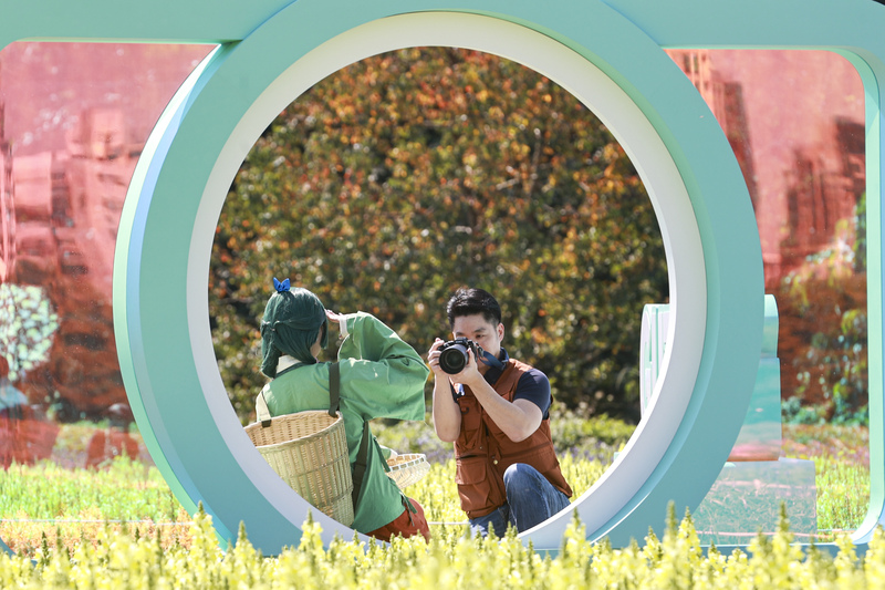 Thị trưởng Tưởng Vạn An hóa thân thành nhiếp ảnh gia, kết hợp với các cosplayer quảng bá vẻ đẹp của biển hoa Guting (ảnh: CNA)