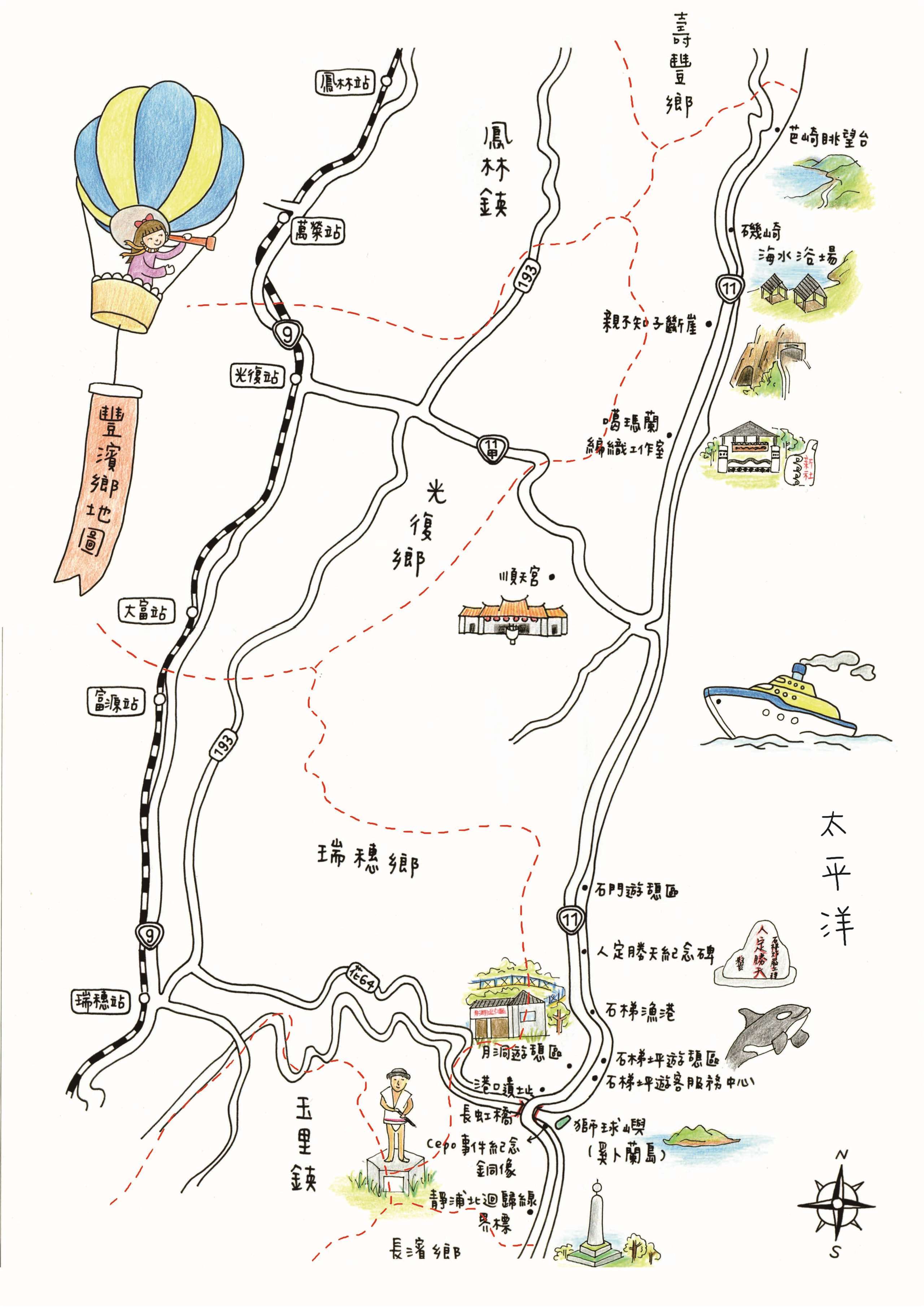 Bản đồ du lịch xã Phong Tân, huyện Hoa Liên. (Nguồn ảnh: tour-hualien.hl.gov.tw)