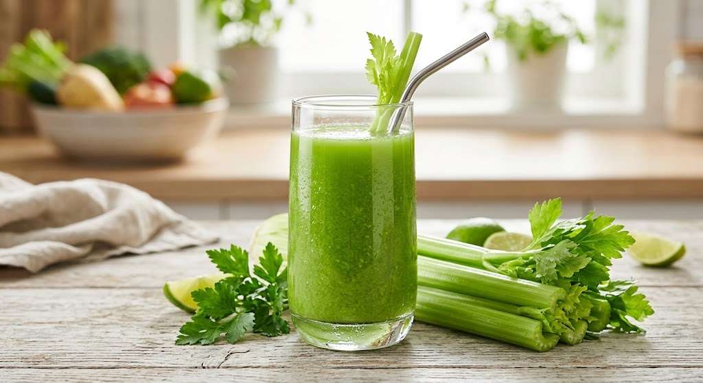 Trong những năm gần đây, nước ép cần tây được nhiều người tin tưởng như một loại đồ uống "thần dược" (Ảnh: AI)