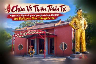 Chùa Vô Thiên Thiền Tự  - Ngôi chùa lập tướng cướp ngân hàng đầu tiên của Đài Loan làm thần giữ cửa. (Ảnh: wikipedia/ AI)